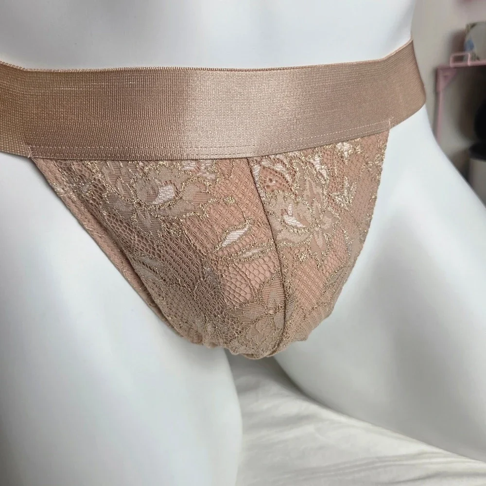 Cosabella Men's Luxury Italian Metallic Lace Jockstrap Camel Gold M